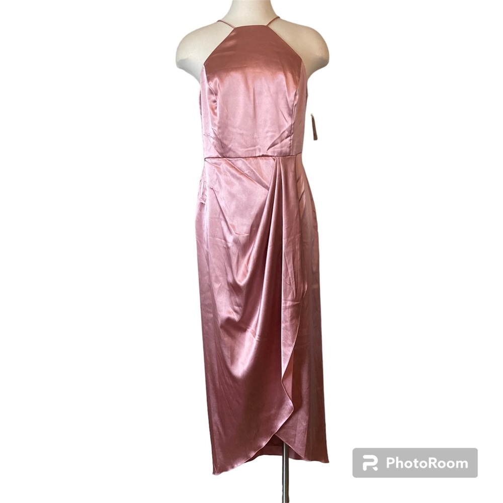After Six NWT Halter Midi Draped Tulip Skirt Desert Rose Dress Size 12 - Picture 3 of 9